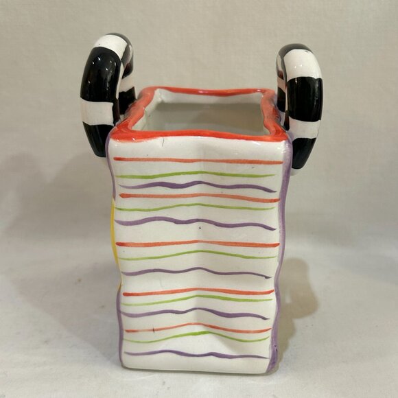 Milson & Louis Ceramic Purse Tote Bag Planter Vase Hand Painted Yellow Tulip - Picture 3 of 9